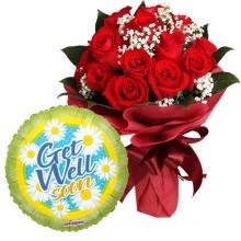 Bouquet Of 12 Red Roses and a balloon